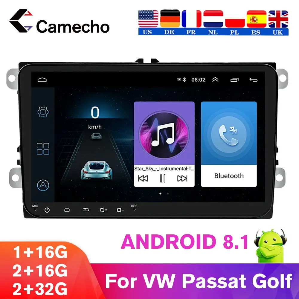 Camecho Android 8 1 2 Din радио GPS мультимедиа плеер Авто для Volkswagen/VW/ Passat/POLO/GOLF/Skoda/Seat/Leon