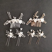 slbridal handmade rhinestone pearls ceram flower bridal hair comb hair pin set wedding headpieces women jewelry hair accessories