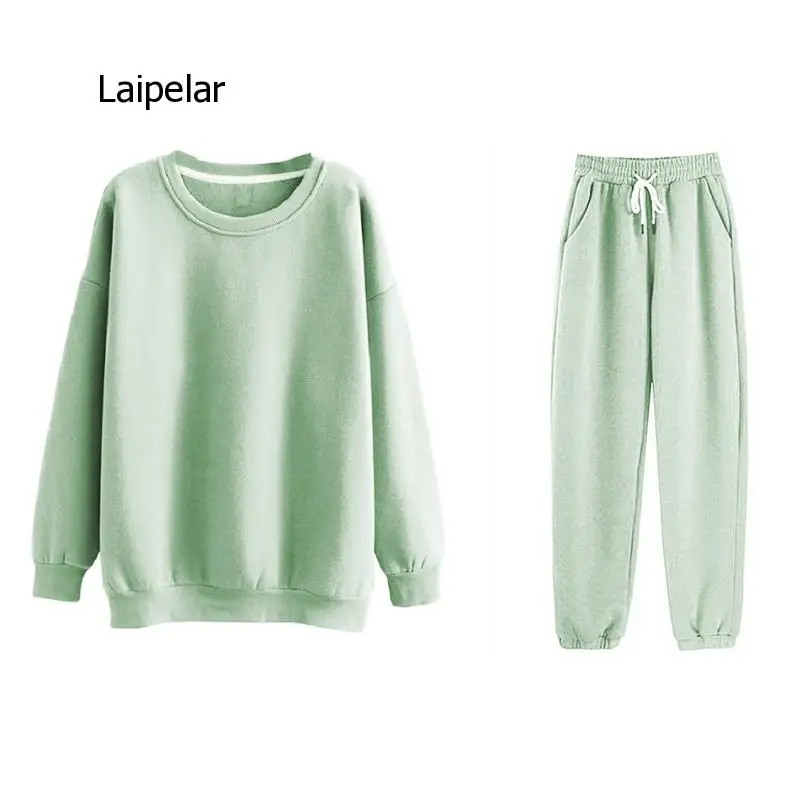 

Winter 2 Piece Set Women Casual Round Neck Long Sleeve Hoodies High Elastic Waist Long Pants Tracksuit Women Ropa Chandal Mujer