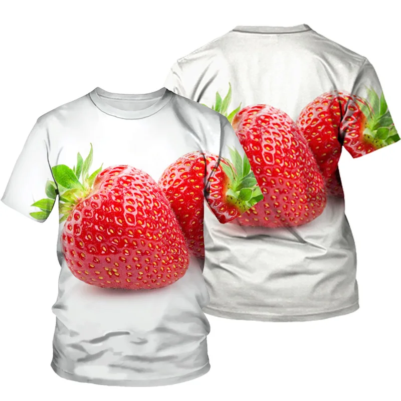 

3D Sweet Strawberry Print T-shirt Women 2021 Summer O Neck Short Sleeve Tees Tops Sweet Style Female Clothes Casual T-shirts