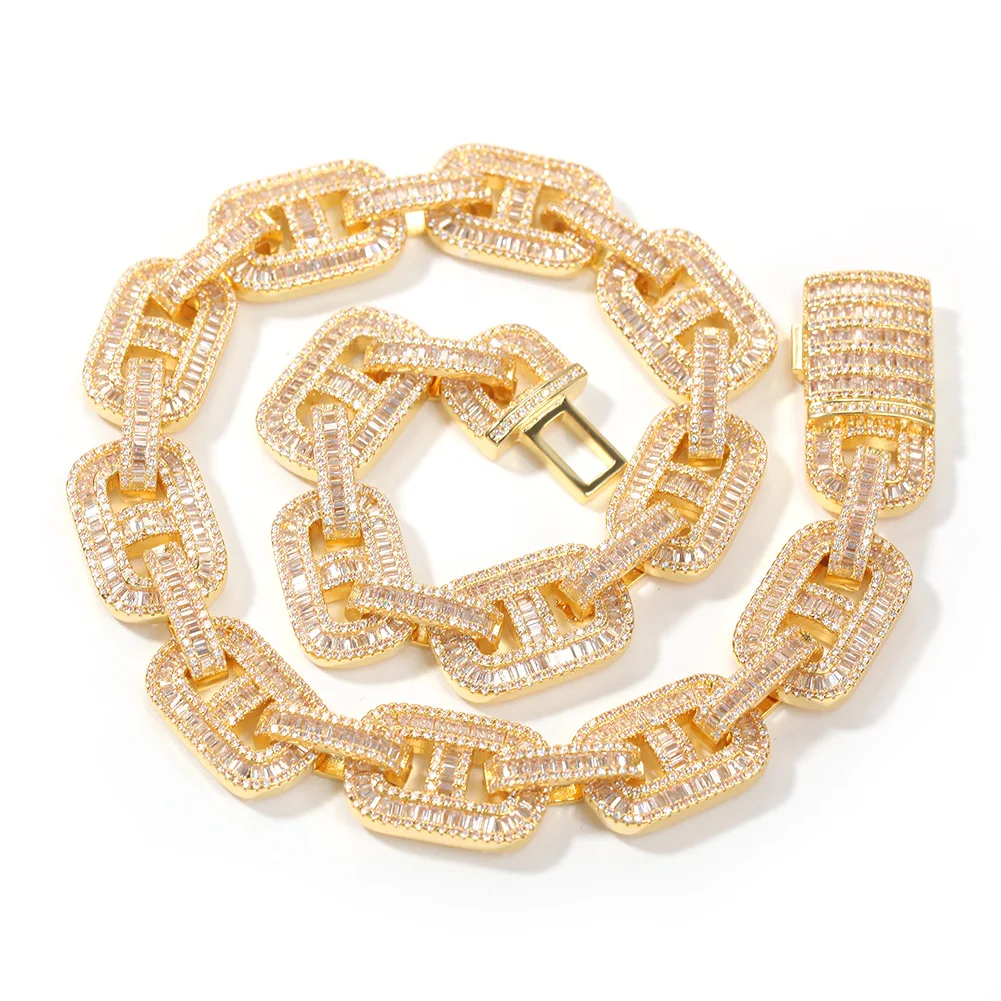

Хип-хоп со льдом Майами багет 16 мм Большой коробок в Кубинском стиле Цепочки и ожерелья с серебряным покрытием кубический AAA + циркония Цепоч...