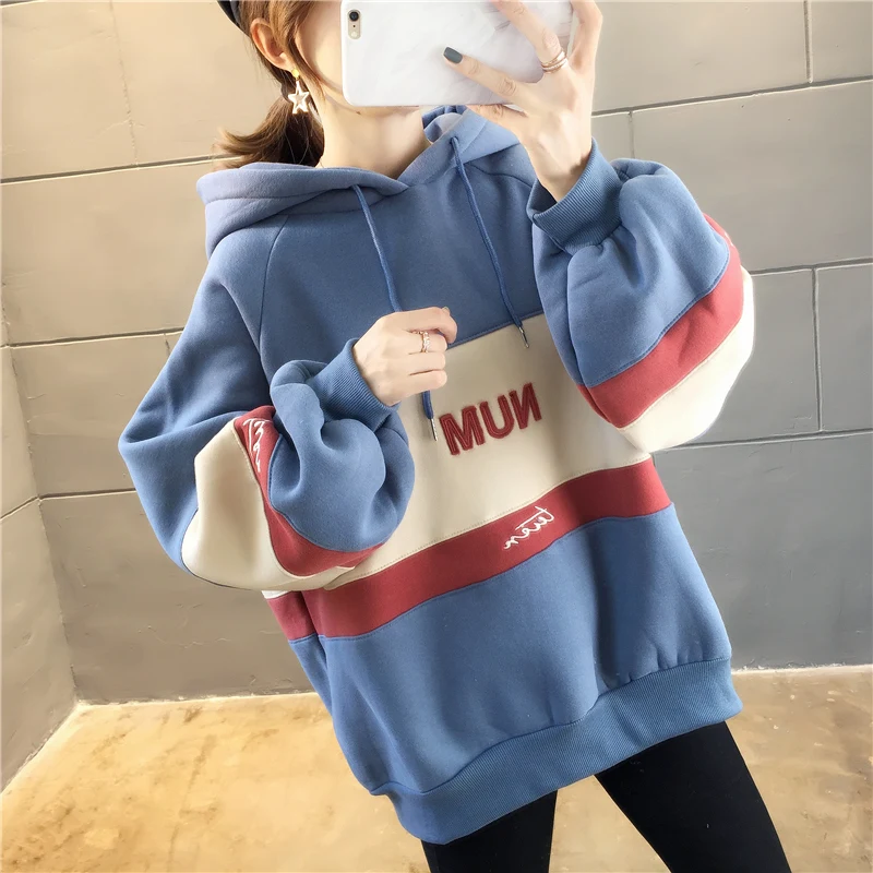 Women 2021 Hooded Sweetshirt Long Sleeve Casual Thicken Pullovers Harajuku Girl Female Candy Sweatshirt Tops Moletom Feminino