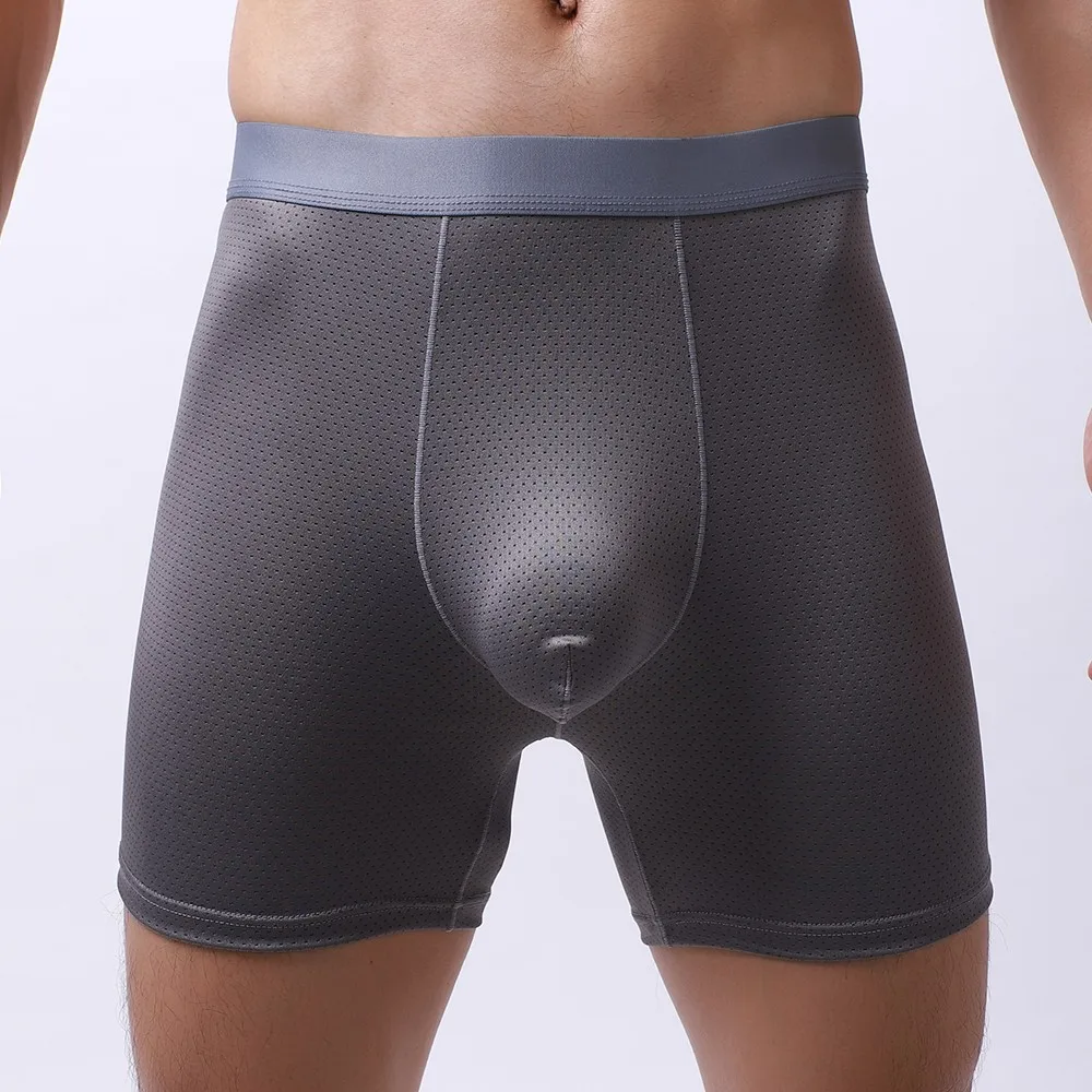 

Men's Mesh Breathable Underwears Long Leg Boxer Pouch Briefs Trunks Underpants Comfortable Sleepware Male Bottom Shorts Lingerie