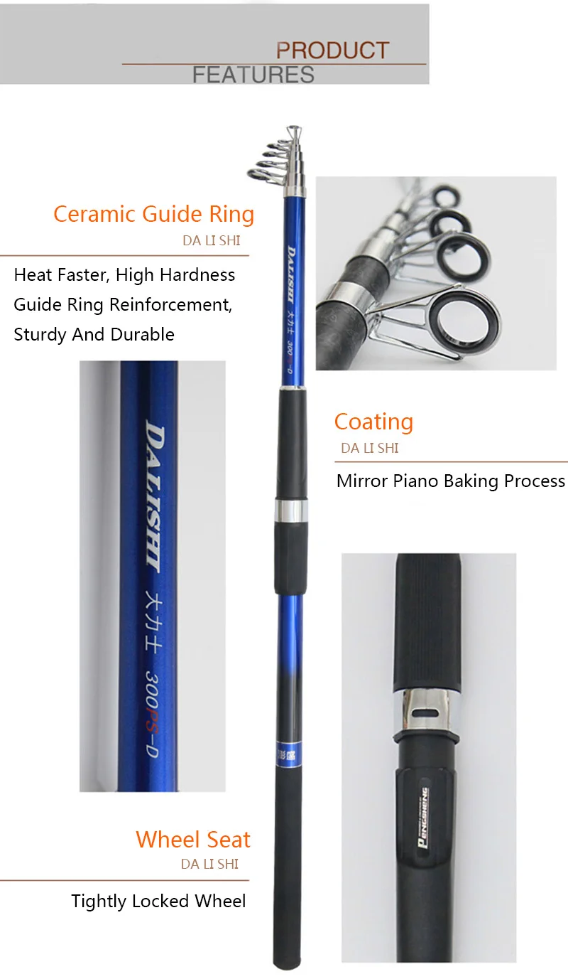 Three fish 2.4m 2.7m 3m 3.6m Telescopic Fishing Rod High Carbon Fiber Rock Fishing Rod Guide Ring Reinforcement Hard Sea Rod