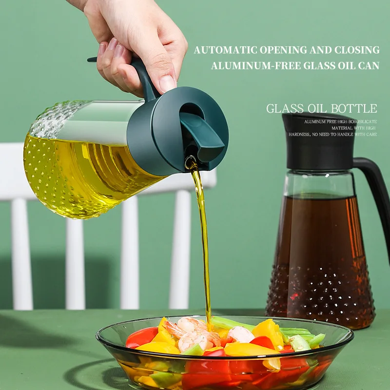 

Automatic Opening and Closing Glass Oil Bottle Large Capacity Oil Bottle Leak-proof Soy Sauce Vinegar Kitchen Seasoning Bottle