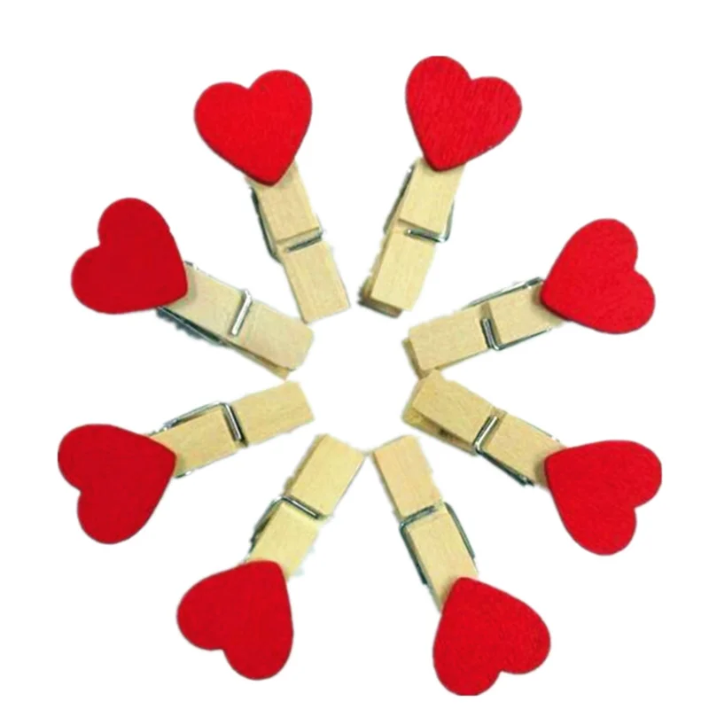 10 шт./лот Деревянные прищепки с красным сердцем зажимы для фотобумаги Свадебный