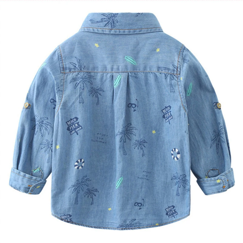 Джинсовая рубашка для мальчика НОВЫЙ Гавайская Юбка с отгибаемым воротником из