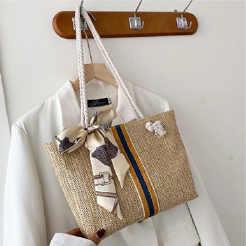 

Woven Handbags Casual Straw Women Shoulder Bags Rattan Summer Beach Bag Large Capacity Tote Lady Big Purses 2021