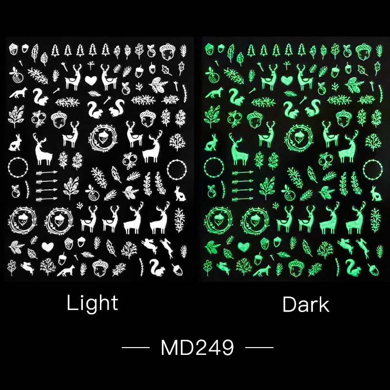 

3D Рождественские светящиеся наклейки для ногтей олень Рождественское дерево мультфильм Снежинка зимняя наклейка для ногтей пленка аксесс...
