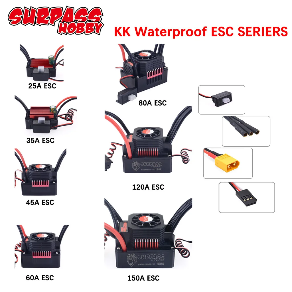 

SURPASS HOBBY XT60 Waterproof Brushless ESC Electronic Speed Controller 45A 60A 80A 120A 150A ESC for 1/8 1/10 1/12 1/18 RC Car