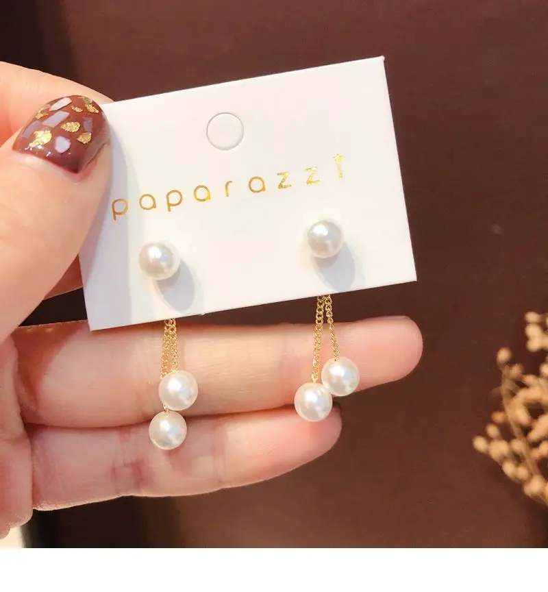 

Korean Design Long Drop Earrings Cute Tassel Irregular Circle Teardrop Simulated Pearl Earrings For Women Girl Gift