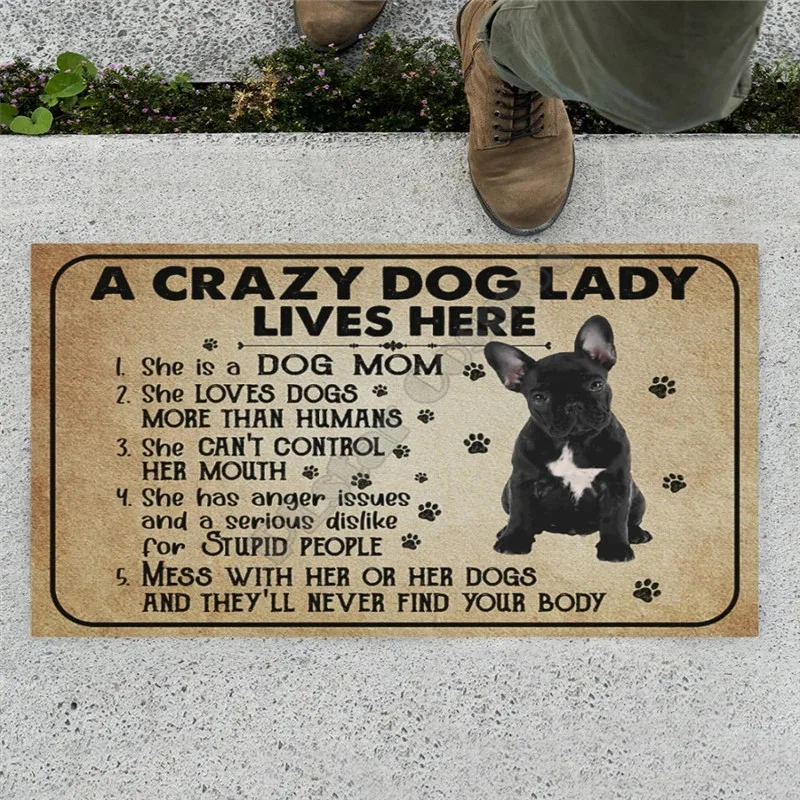 

Erugear French Bulldog A Crazy Dog Lady Lives Here Doormat Custom Doormat 3D All Over Printed Doormat