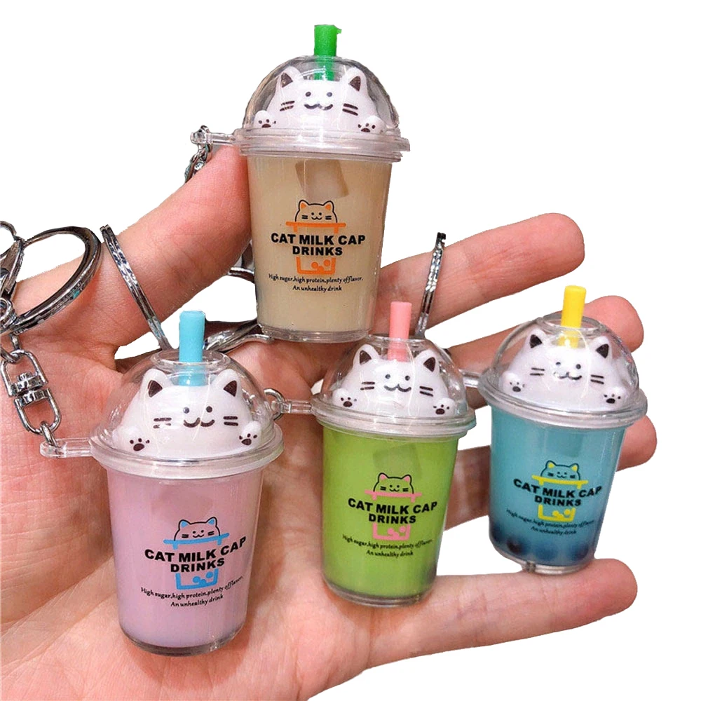 Модный новый брелок с мультяшным котом автомобильный мини молочным чашкой