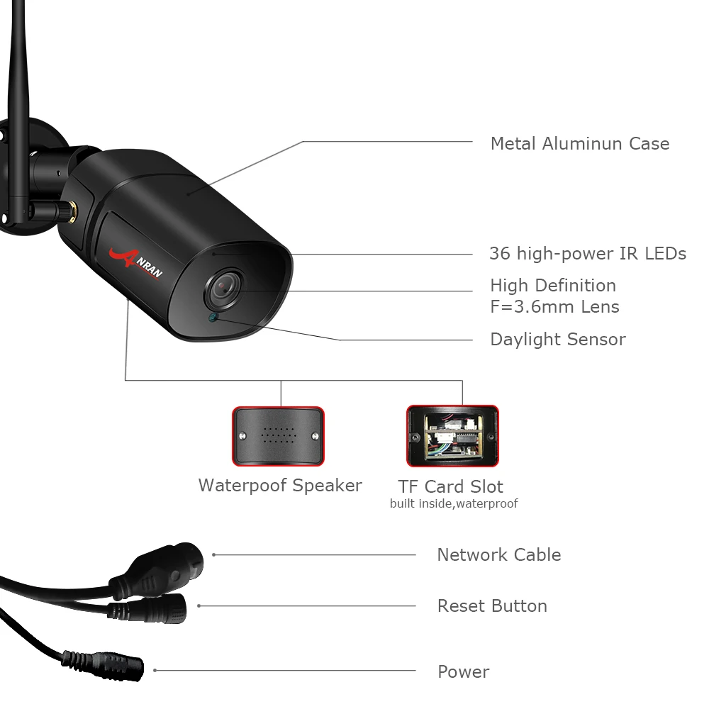 ANRAN 1080P ip-камера беспроводная камера безопасности наружная HD камера наблюдения ночного видения домашняя камера с Wi-Fi Металлическая Цилиндрическая камера видеонаблюдения