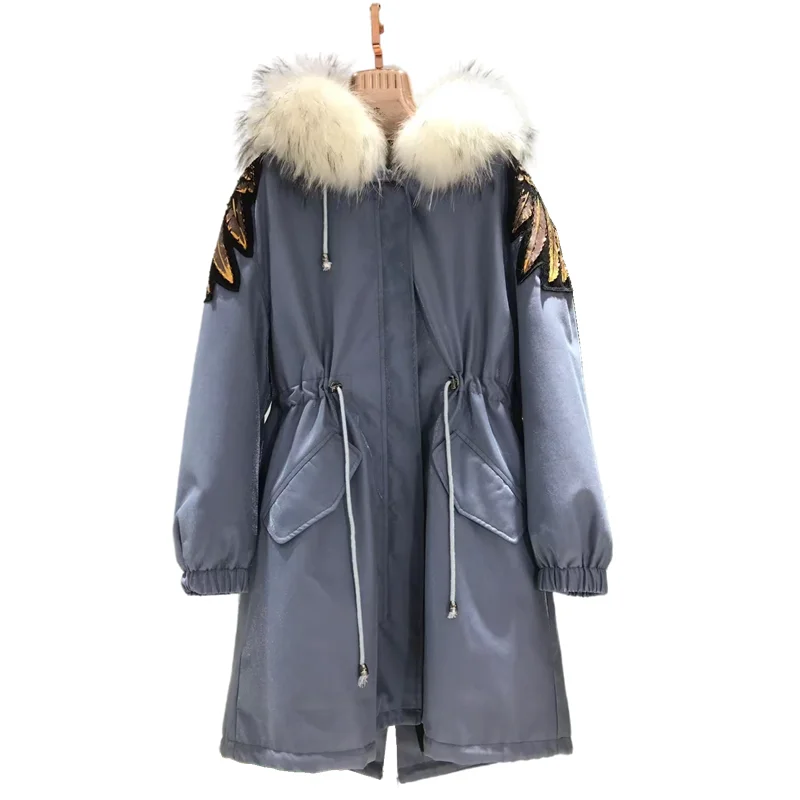 

2022 парка Женская Длинная зимняя куртка пальто женские парки с воротником из натурального меха енота с капюшоном