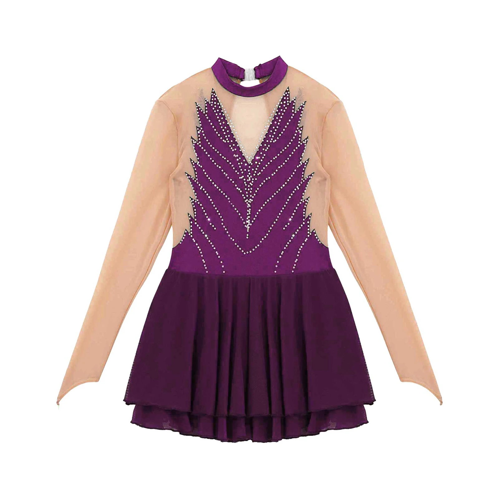 Kids Girls Ballet Dance Dress Long Sleeves Keyhole Back Figure Skating Ballerina Gymnastics Leotard Performance Tutu | Детская одежда и