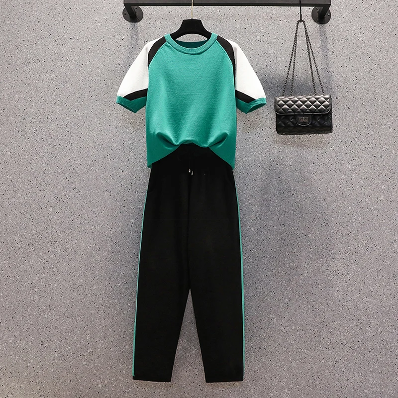 

Women's large size temperament loose thin fashion color matching sports suit