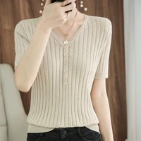 v of knitting of female sweater short sleeve half sleeve gets cotton hemp to cover head thin money to take out a show thin vest