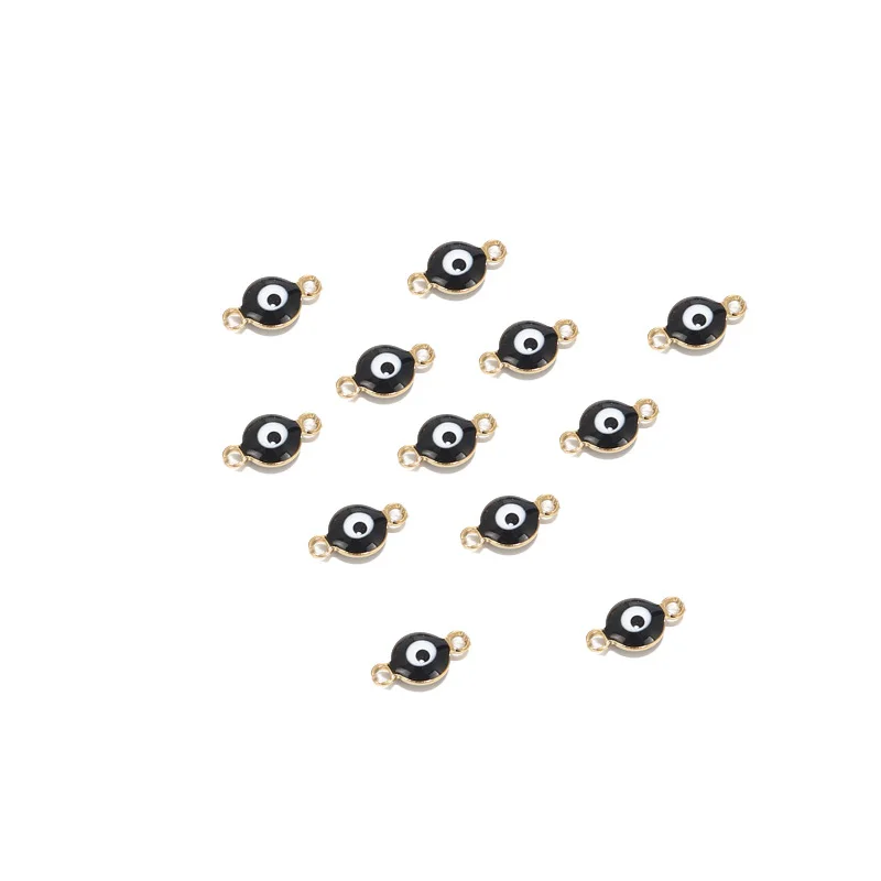 Black Gold 20PCS Stainless Steel Evil Eye Charm Connectors 6mm Gold Fashion Connector Beads for DIY Necklace Bracelet Jewelry Making - Color: Black Gold