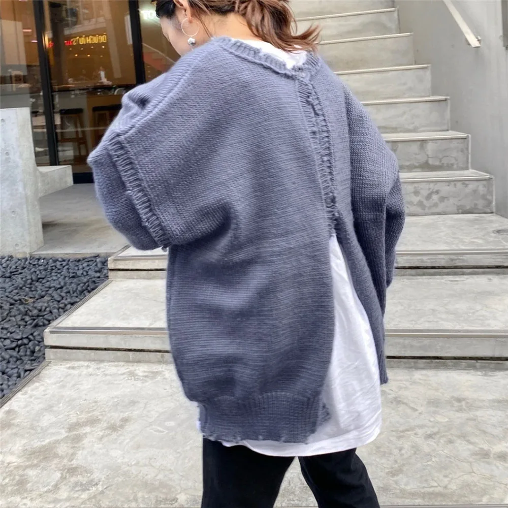 Женский вязаный кардиган с необработанными краями простой свободный свитер в