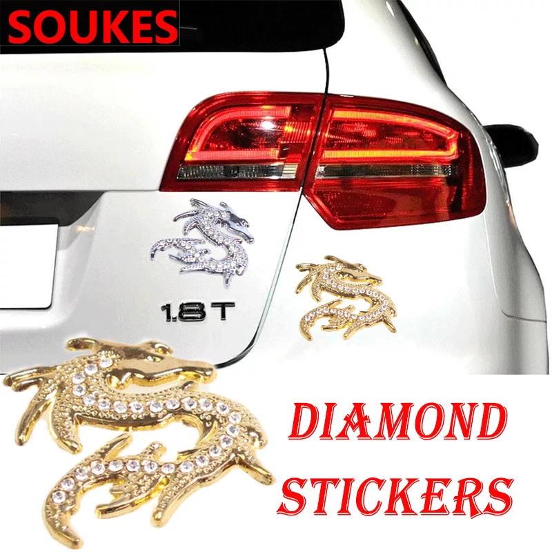 3D Metal Diamond Dragon Car Styling Sticker For Mitsubishi Lancer 10 ASX Pajero X Ford Focus 2 3 Fiesta Citroen C4 C5 C3 | Автомобили и