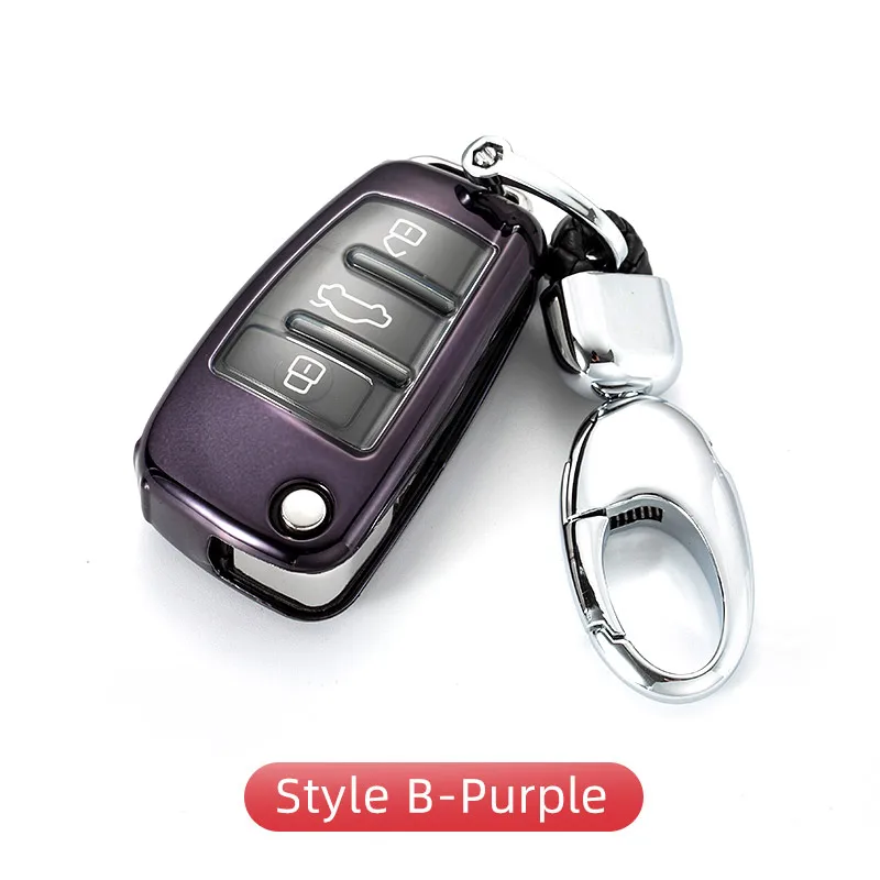 Style B-Purple Автомобильный чехол для ключей, брелок для ауди Audi A1 S1 A3 8V 8P S3 Q3 Q7 TT, аксессуары для интерьера - Название цвета: Style B-Purple
