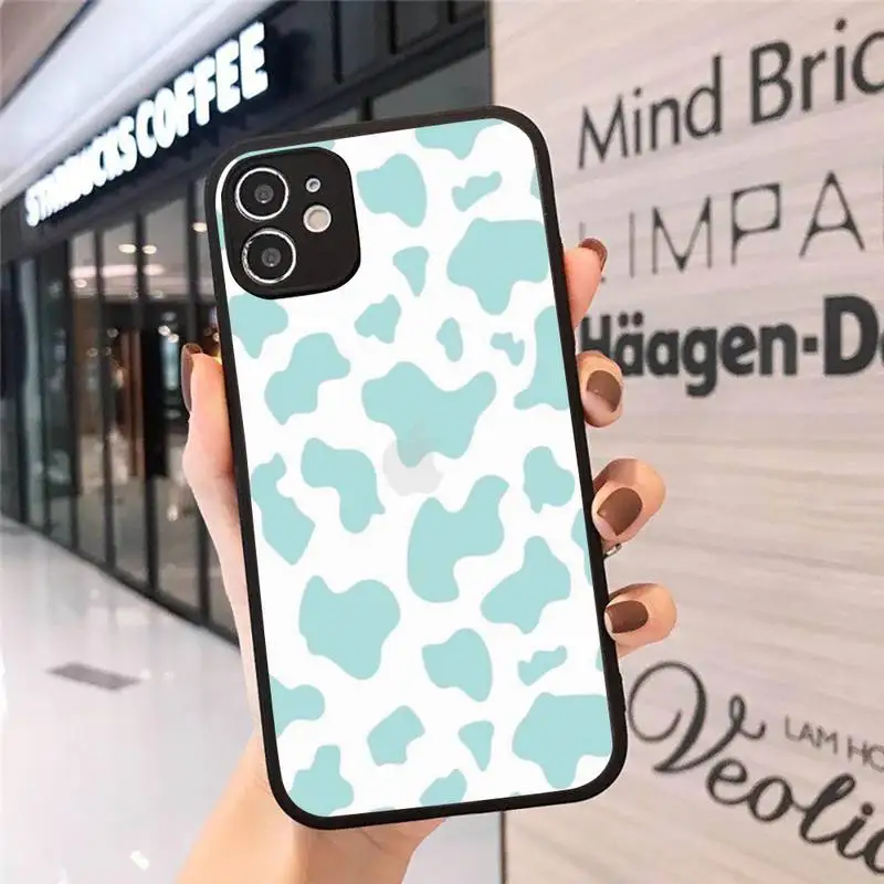

Phone Case For iPhone 12 11 Mini Pro XR XS Max 7 8 Plus X Cow spot Matte transparent cover