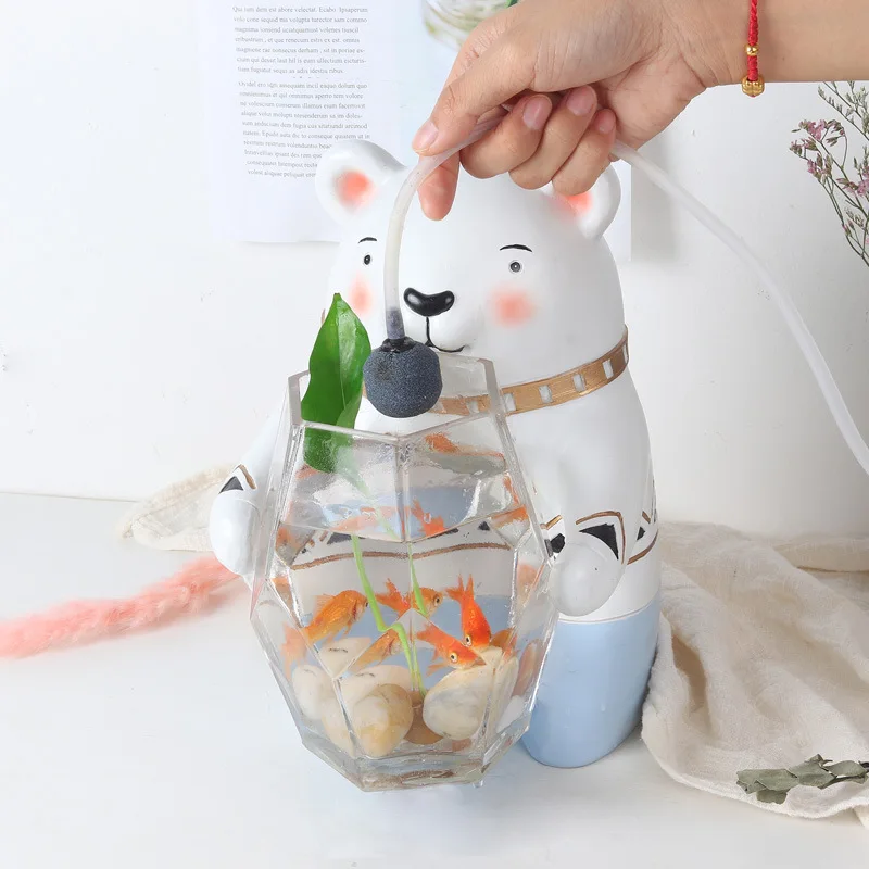 Hot Selling Indoor Office Decoration Creative Mini Aquariums Goldfish Betta Fish Bowl Aquatic Pet Supplies Cute Bear Style | Дом и сад