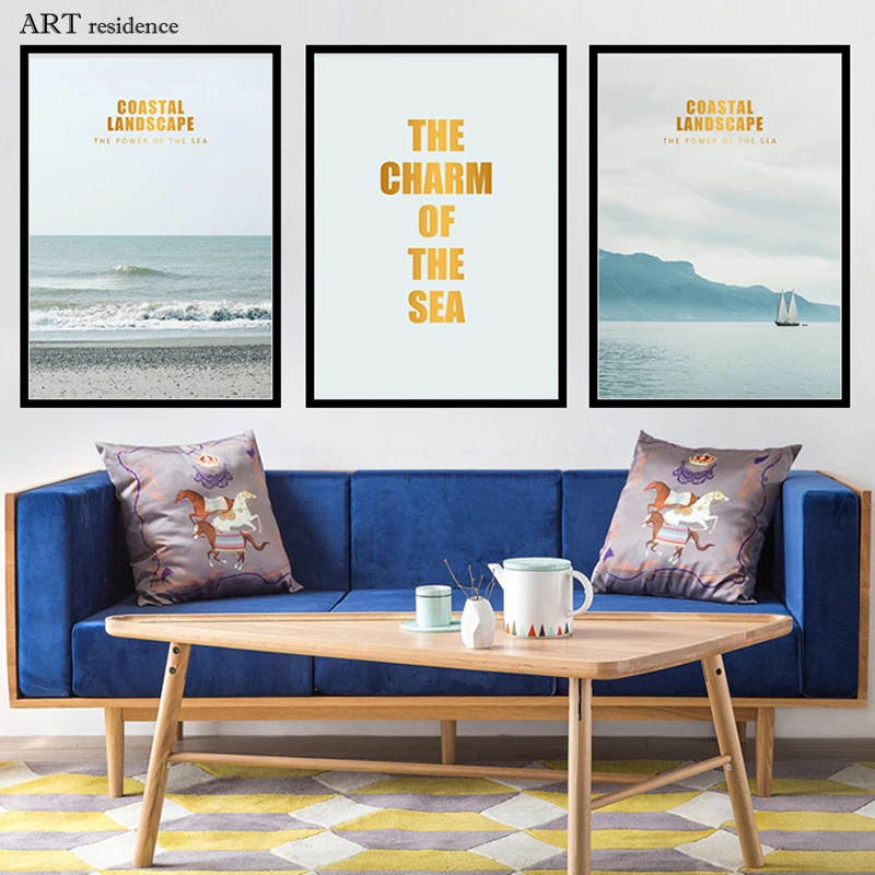 Пляж море Постер лодка скандинавский Печать холст украшение живопись роспись