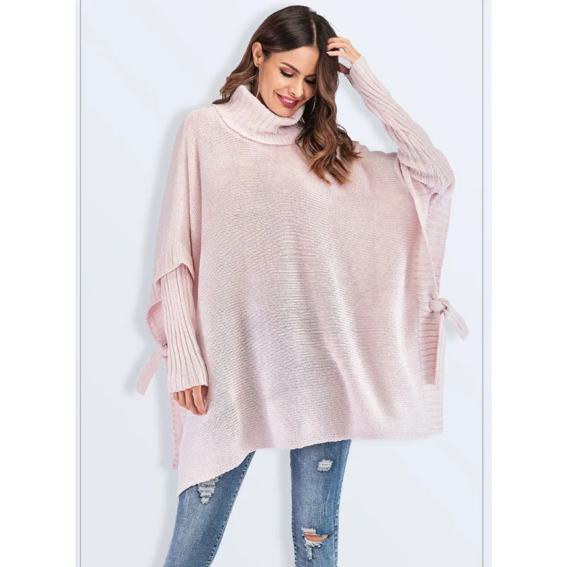 Autumn and Winter Women's Sweater Fashion Large Size Loose Bat Sleeve Turtleneck Pullovers Lady Oversized Knitted W1799 | Женская