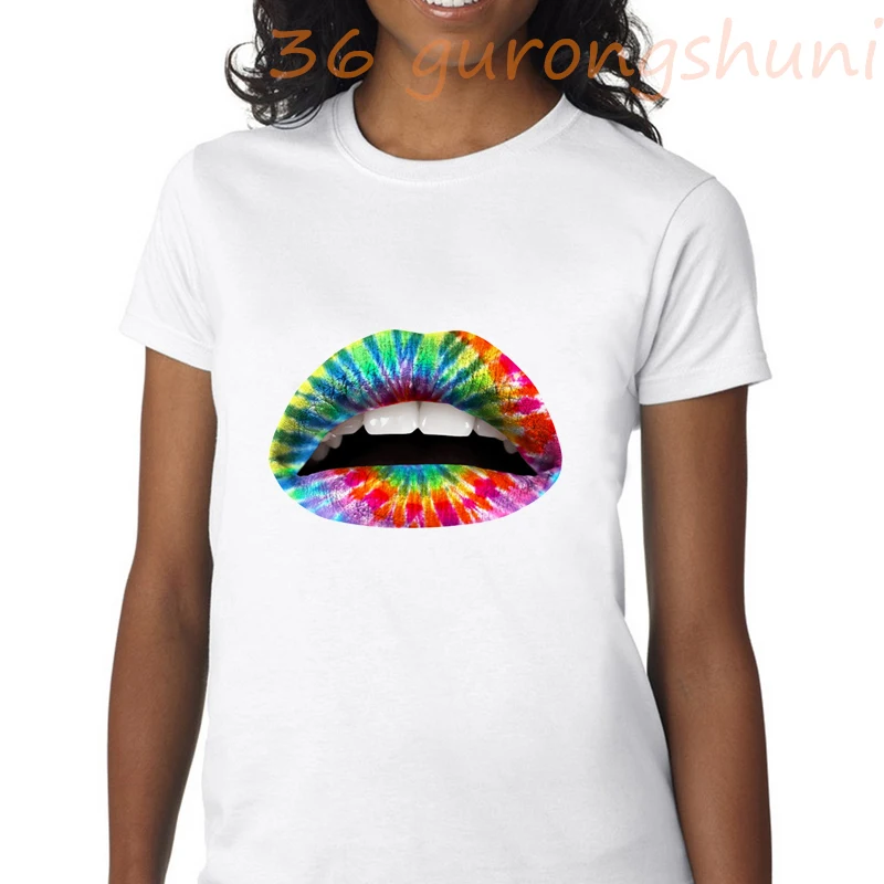

Red Mout Lip t-shirts summer top Multicolored Sexy Lips t shirt women korean colour Lipstick 90s aesthetic clothes tops kpop