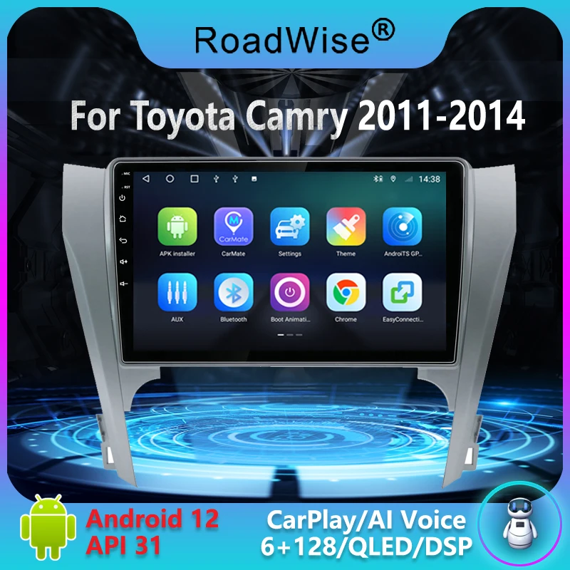 Roadwise 4G+Wifi Android Car Radio Multimedia Player For Toyota Camry 8 50 55 2011 2012 2013 2014 Navi GPS DVD 2 Din BT Headuint