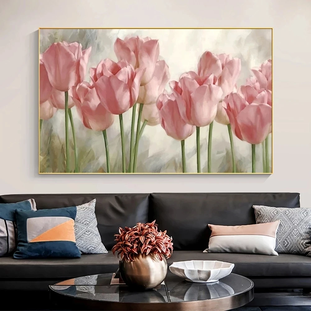 

Home Decoration Posters Wall Art Pink Tulip Flowers Canvas Printed Painting Beautiful Pictures For Living Room Modular No Frame