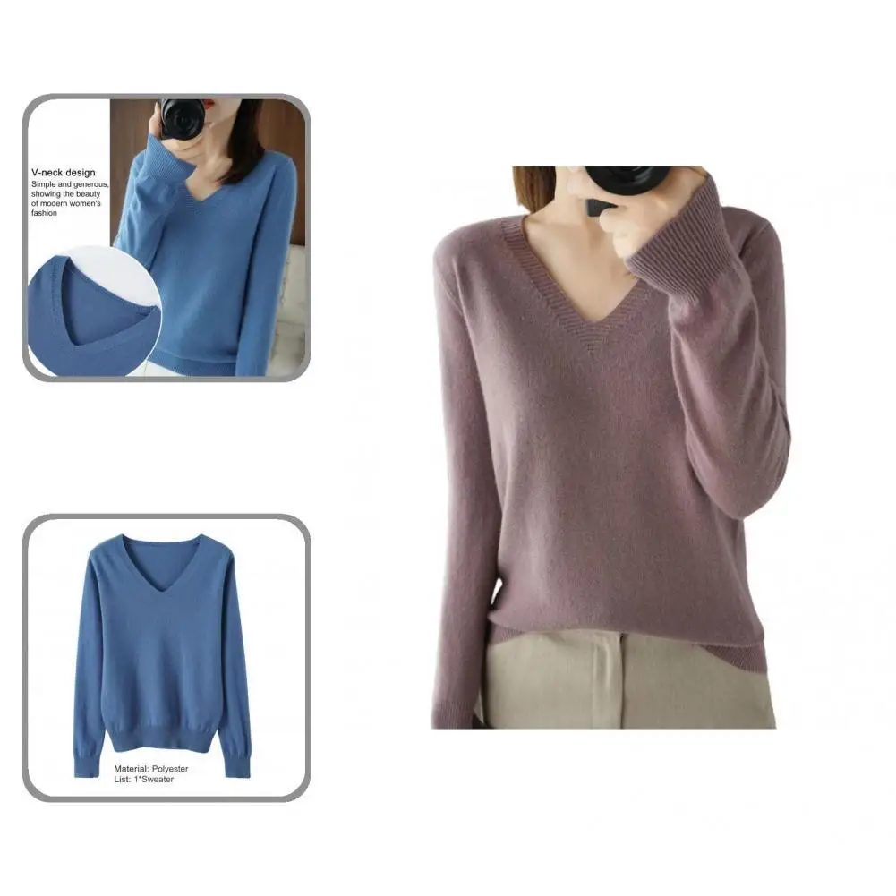 

Anti-pilling Great Leisure Pure Color Base Blouse Long Sleeve Lady Sweater Knitted for Work