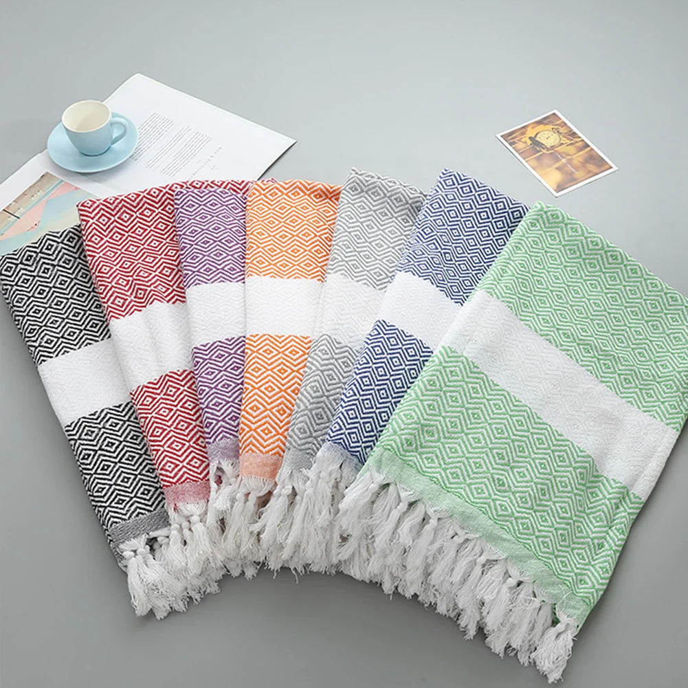 

Thin Striped Pattern Beach Towel Sunscreen Travel Tassel Design Turkish Style Outdoor DIY Portable Yoga Mat For Adults Absorbent