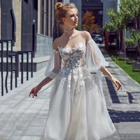 eightree vintage short wedding dress lace puff half sleeve vestido de noiva curto 2021 women bridal dresses boho wedding gowns