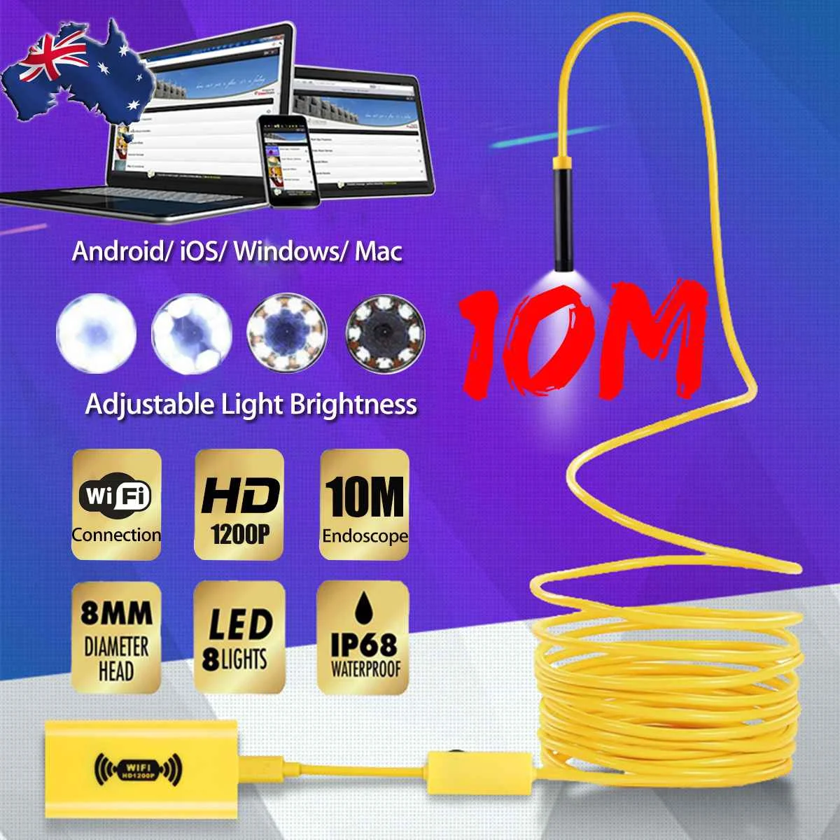 8 мм объектив Камера эндоскоп HD 1200P IP68 10 м светодиодов Регулируемый Яркость Wi-Fi Mirco