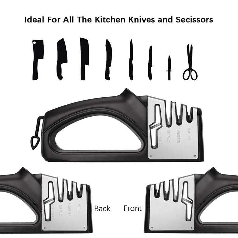

Kitchen Knife Scissors Sharpener 4-In-1 Ceramic Knife Sharpener with Diamond Tungsten 4 Stage Professional Household Knives Tool