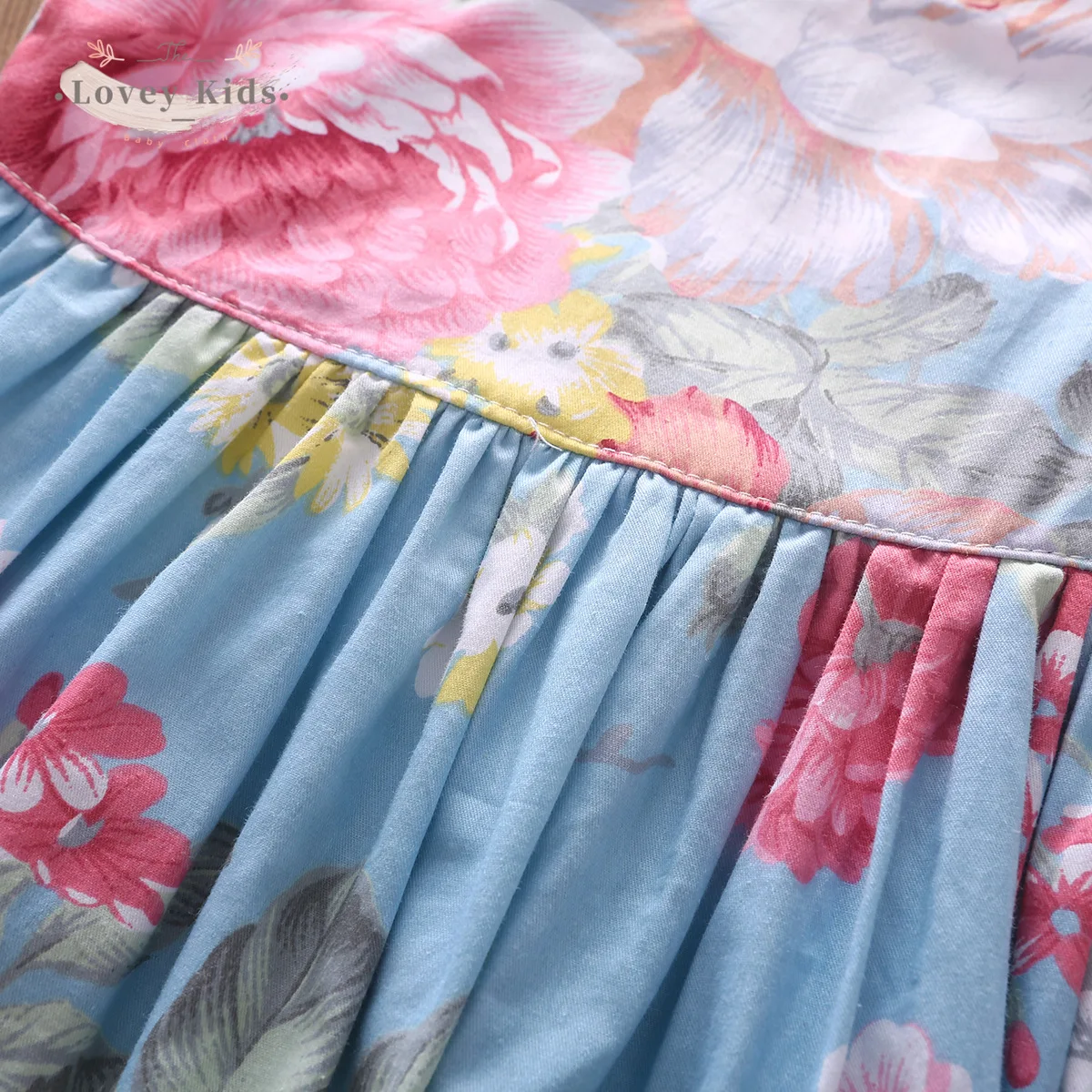 

2020 New Toddler Baby Kid Girl Floral Princess Ruffles Sleeve Dress Sundress Sweet Party Clothes 0-4Year Blue Color