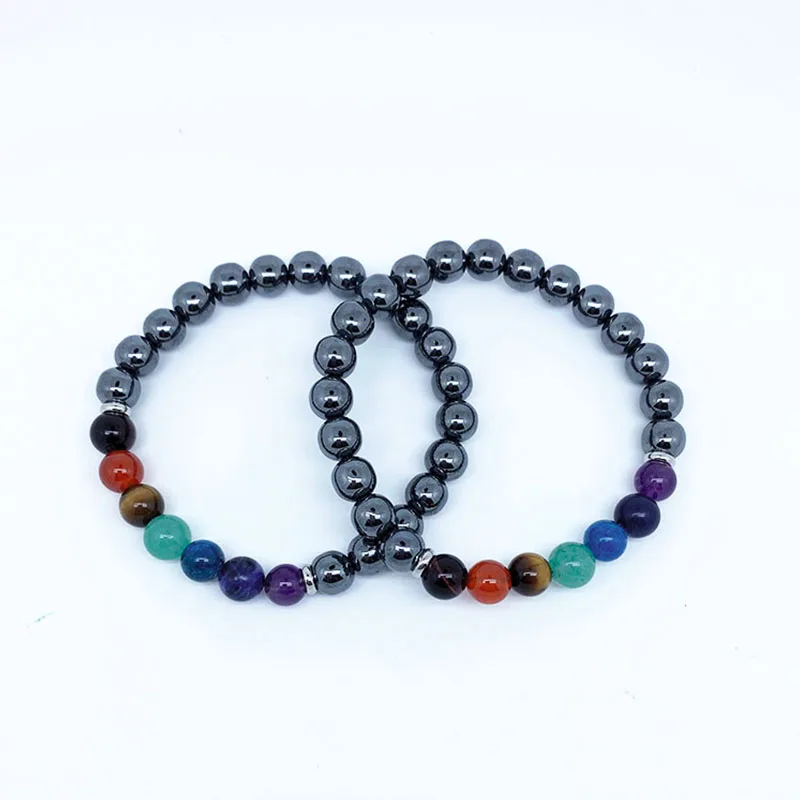 

6mm8mm Natural Matte Hematite Stone Gem 7 Chakra Bracelet Yoga Lover Cure Energy Crystal String Beads Wealth Healthy Purify Gift