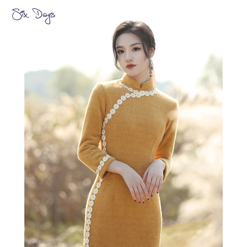 

Daisy Chinese Dress Women Vintage Cheongsam Slim Young Modern Qipao Thick Winter Dress Girl Casual Birthday Party Lady Vestidos