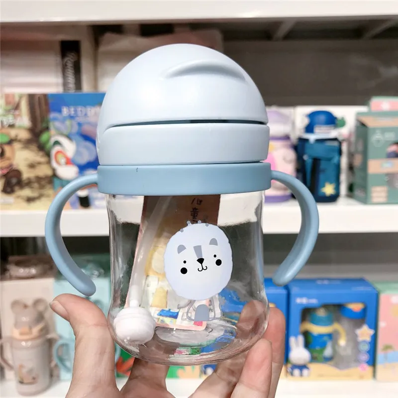 

250ml Baby Water Bottle Cartoon Pattern Outdoor Child Drinking Bottle with Straw Baby Feeding Cup for Kids Training