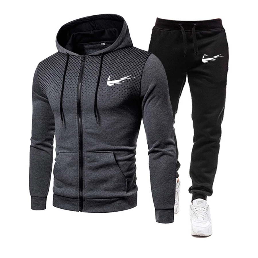 

Menâ€˜s casual suit winter new brand stitching jogger sportswear zipper hoodie + pants 2PC set of men's sportswear sports suit