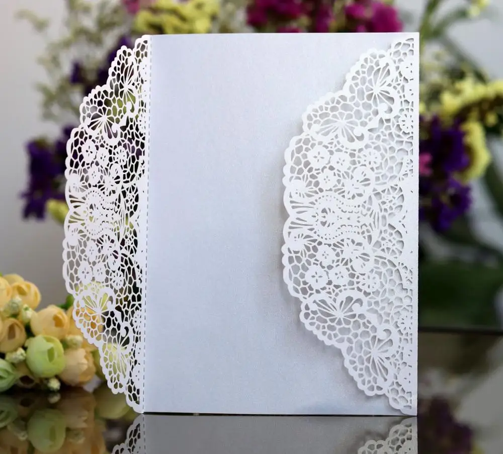 10 шт. Лазерная Праздничная поздравительная открытка кружевной цветочный дизайн