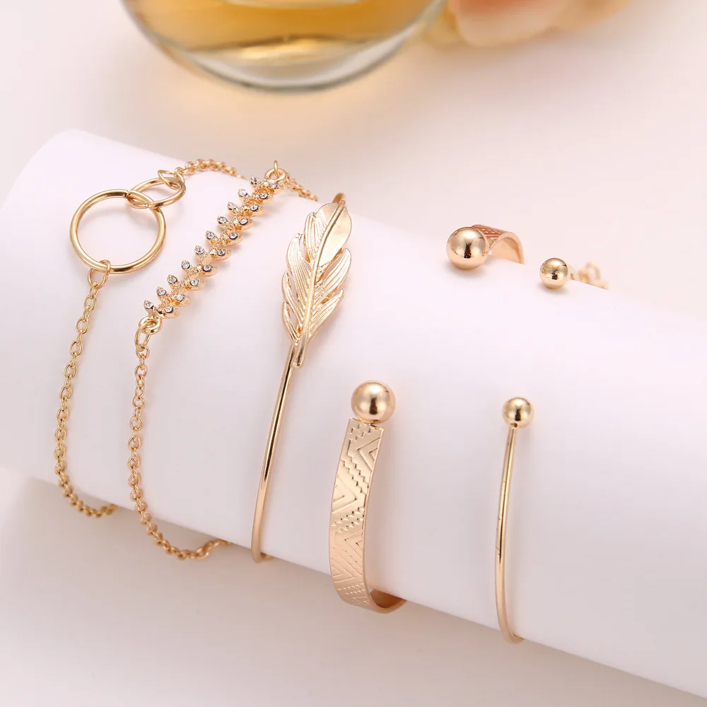 5 шт./компл. золотистые Открытые Браслеты-манжеты браслеты для женщин с