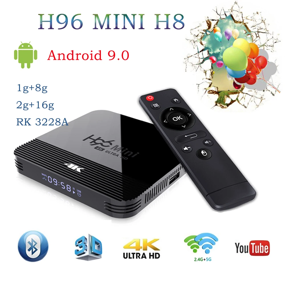 H96 mini H8 Android 9 0 телеприставка Bluetooth H.265 4K RK3318 2 Гб RAM 16 Home Audio Media Playe Netflix Youtube |