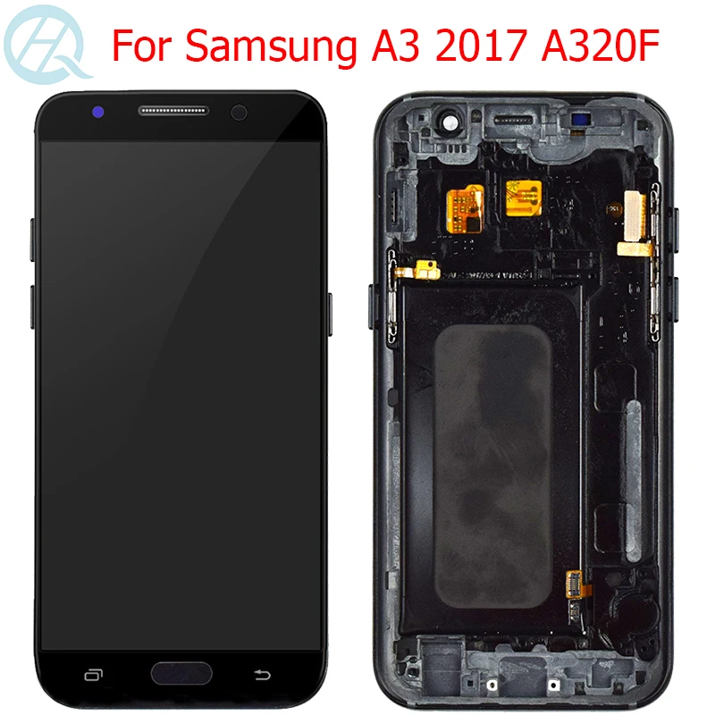 Оригинальный AMOLED A320F ЖК дисплей для Samsung Galaxy A3 2017 с рамкой 4 7 дюйма детали дисплея