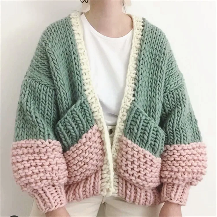 Boho Inspired HANDMADE cardigan puff sleeve plus size women warm winter cardigans sweaters new fashion knitwear outwear |