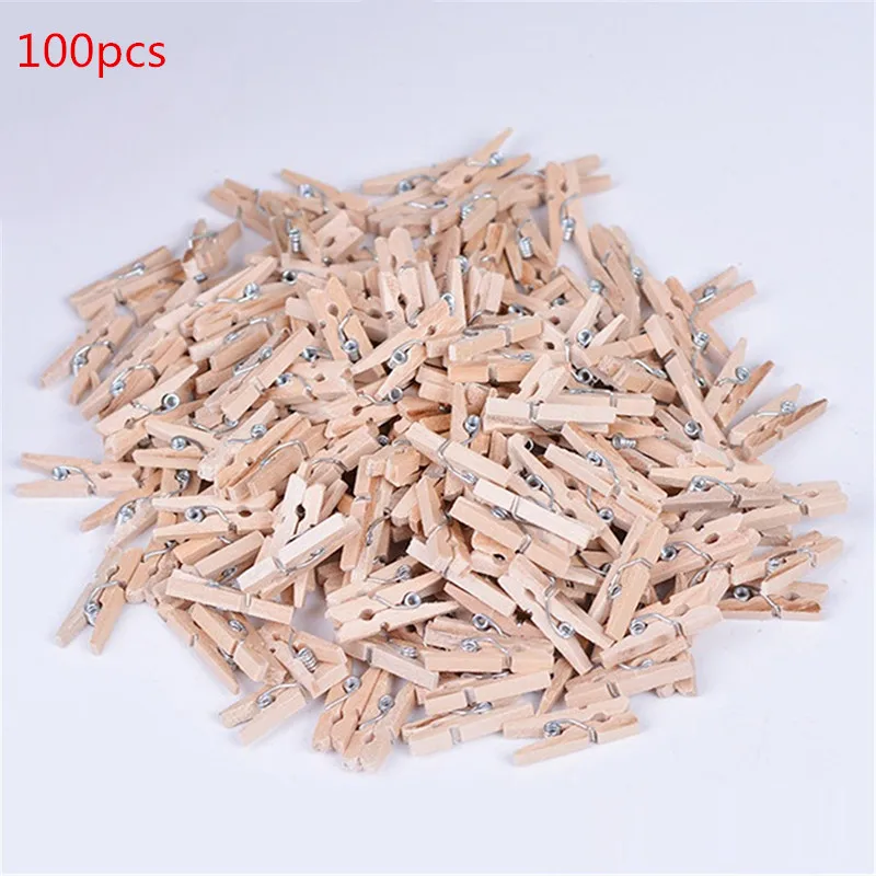 100pcs clips 100 шт/50 шт мини деревянная одежда фото бумага колышек прищепки для белья вешалки для свадебной вечеринки натуральный зажим 2,5 см - Цвет: 100pcs clips