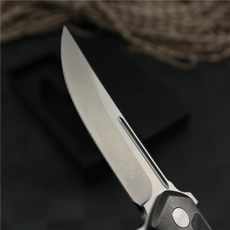 Online Pisau Lipat Sirip Tinggi S35VN Serat Karbon TC4 Paduan Titanium Luar Ruangan Taktik Berkemah Utilitas Bertahan Hidup Pisau Saku EDC